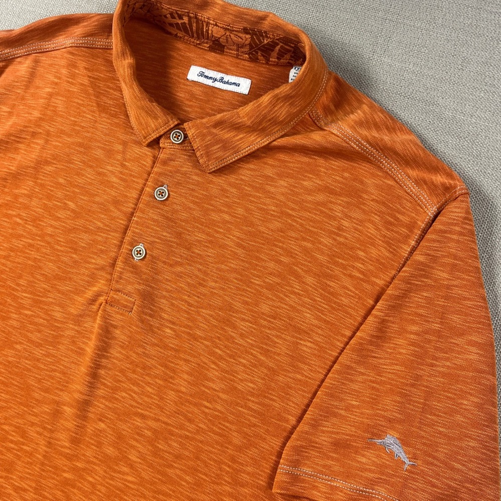 Tommy Bahama Men XXL Orange Heathered Tencel Modal Blend Short Sleeve Polo Shirt